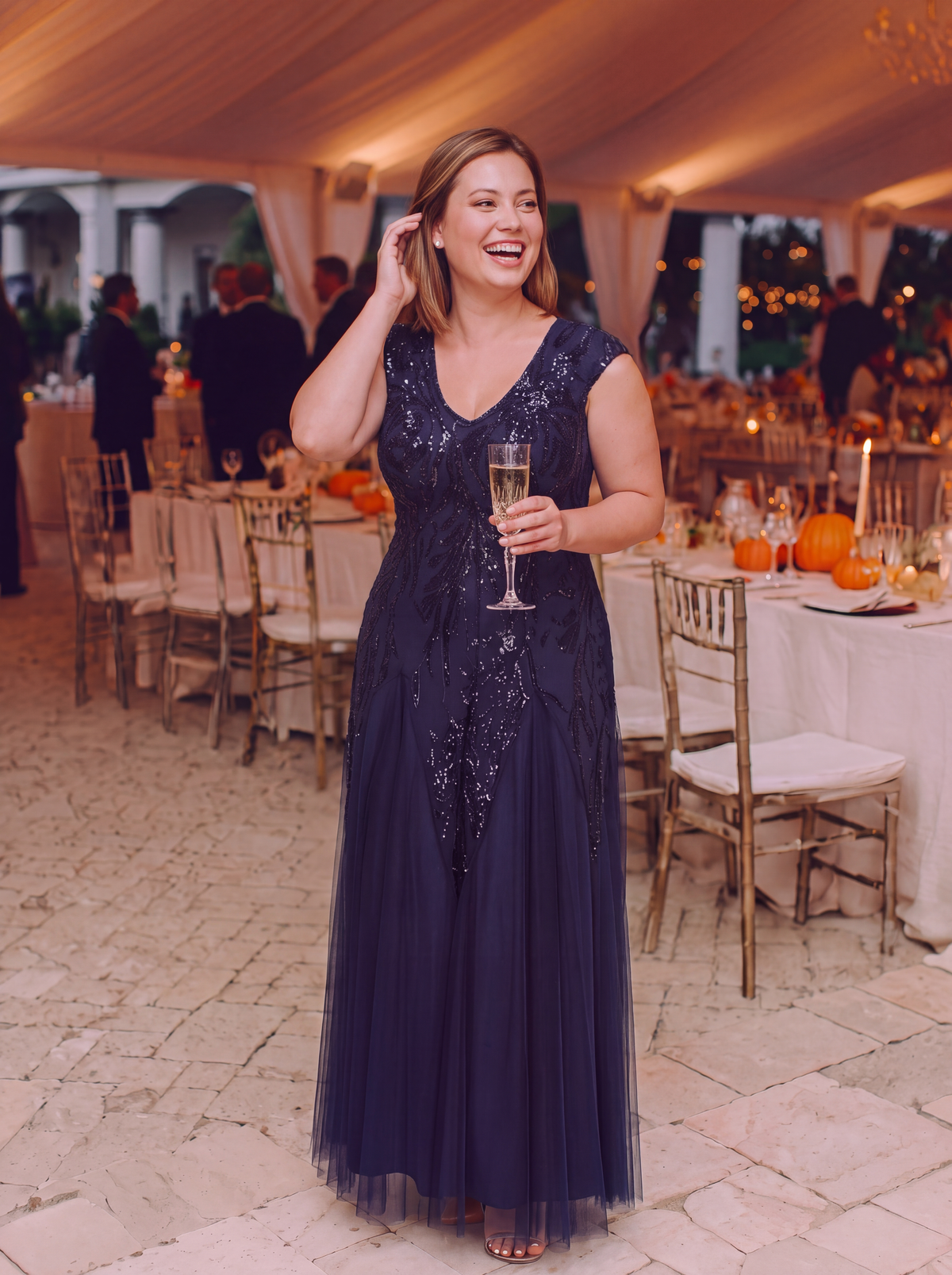 robe longue sans manches décolletée en V brodée de fleurs en A #Couleur_Violet Fonce