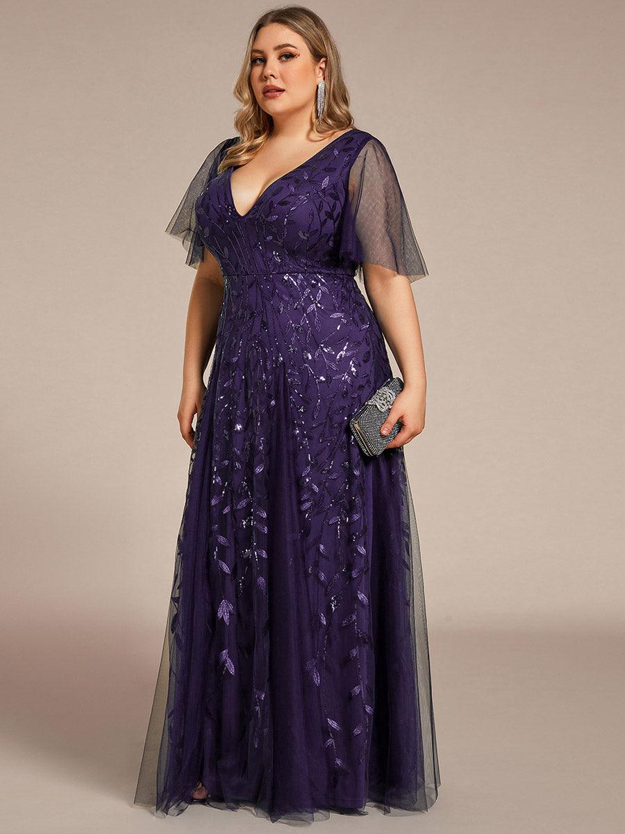 Robe de soirée Seuqin à encolure en V pour femmes de grande taille #Couleur_Violet Fonce