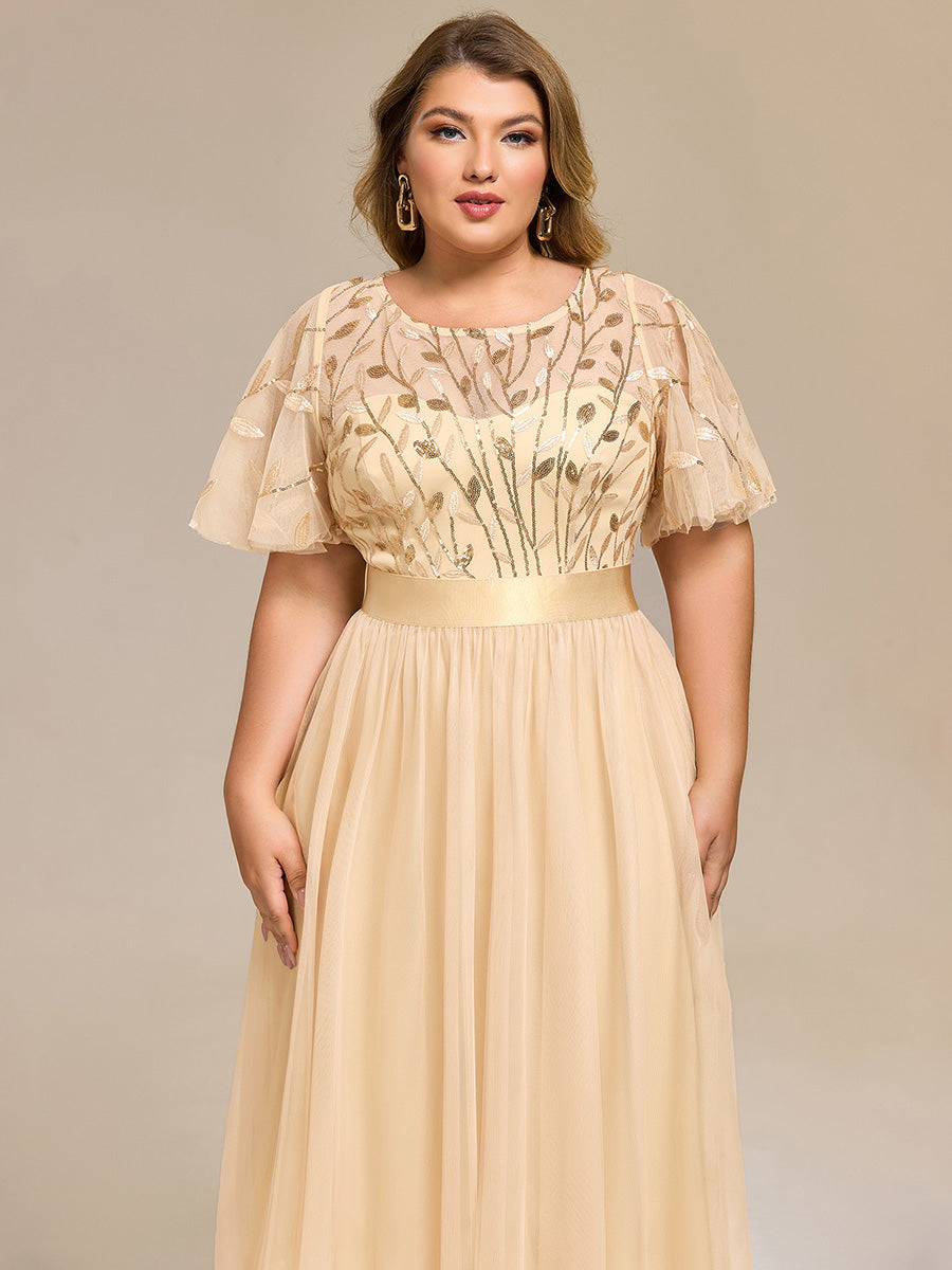 Glitzerndes A-Linien-Abendkleid mit Empire-Taille und langen Laternen?rmeln #Couleur_Or