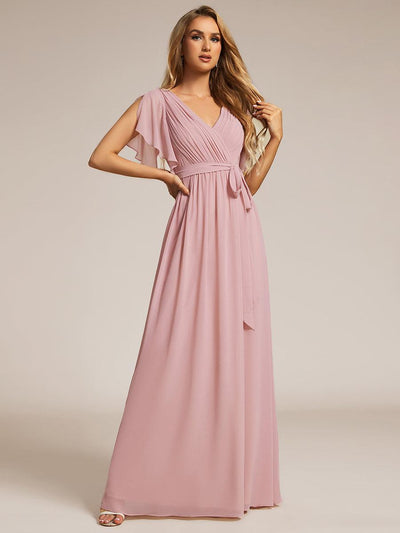 ever LEORA|Robe de soirée en mousseline de soie à col V et à manches flottantes