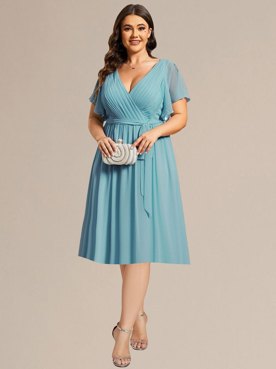 ever HARLOW|Robe de demoiselle d'honneur mi-longue nouée à la taille #Couleur_Bleu Fume