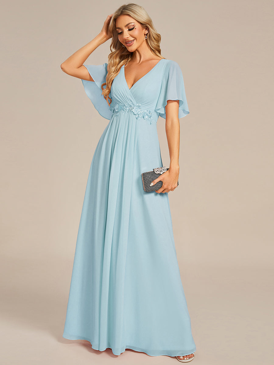 Robe de soirée élégante en mousseline de soie avec manches flottantes#Couleur_Bleu Ciel