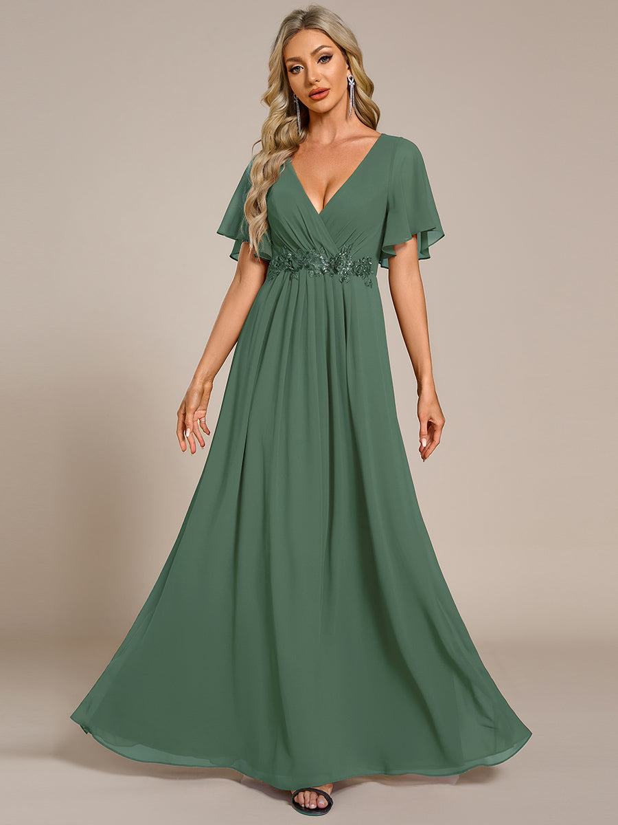 Robe de soirée élégante en mousseline de soie avec manches flottantes#Couleur_Eucalyptus
