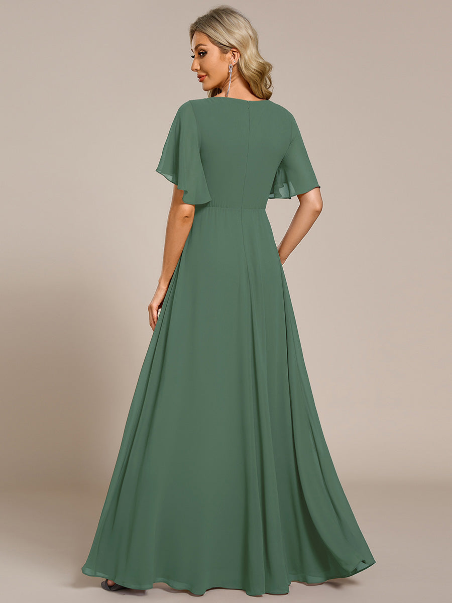 Robe de soirée élégante en mousseline de soie avec manches flottantes#Couleur_Eucalyptus