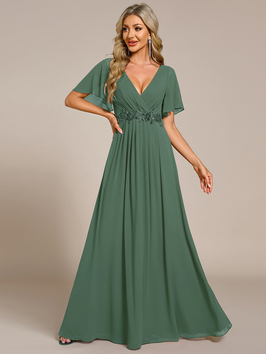 Robe de soirée élégante en mousseline de soie avec manches flottantes#Couleur_Eucalyptus