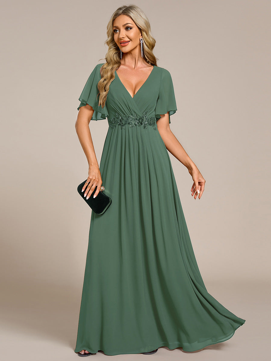 Robe de soirée élégante en mousseline de soie avec manches flottantes#Couleur_Eucalyptus