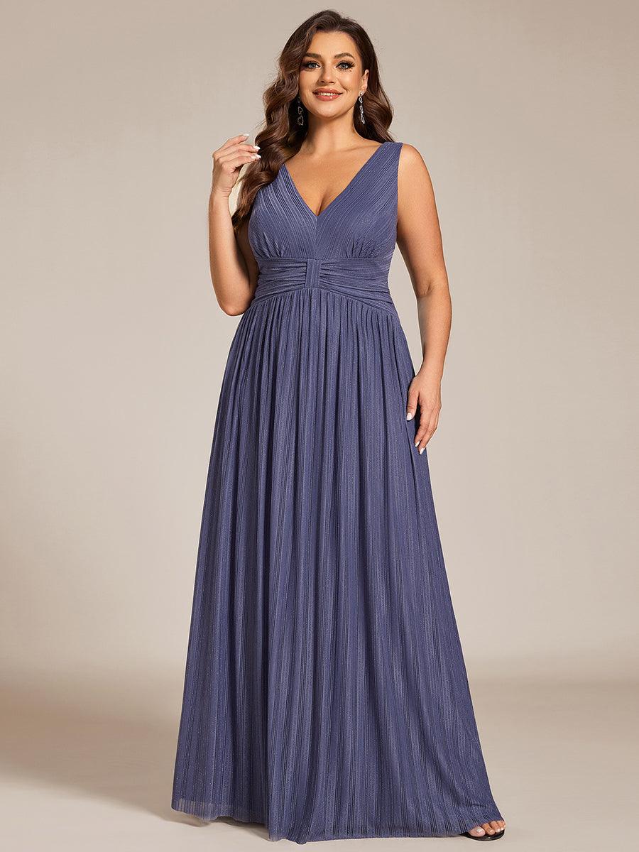 Robe de soirée trapèze sans manches à col en V de grande taille avec des paillettes subtiles #Couleur_Marine Fume