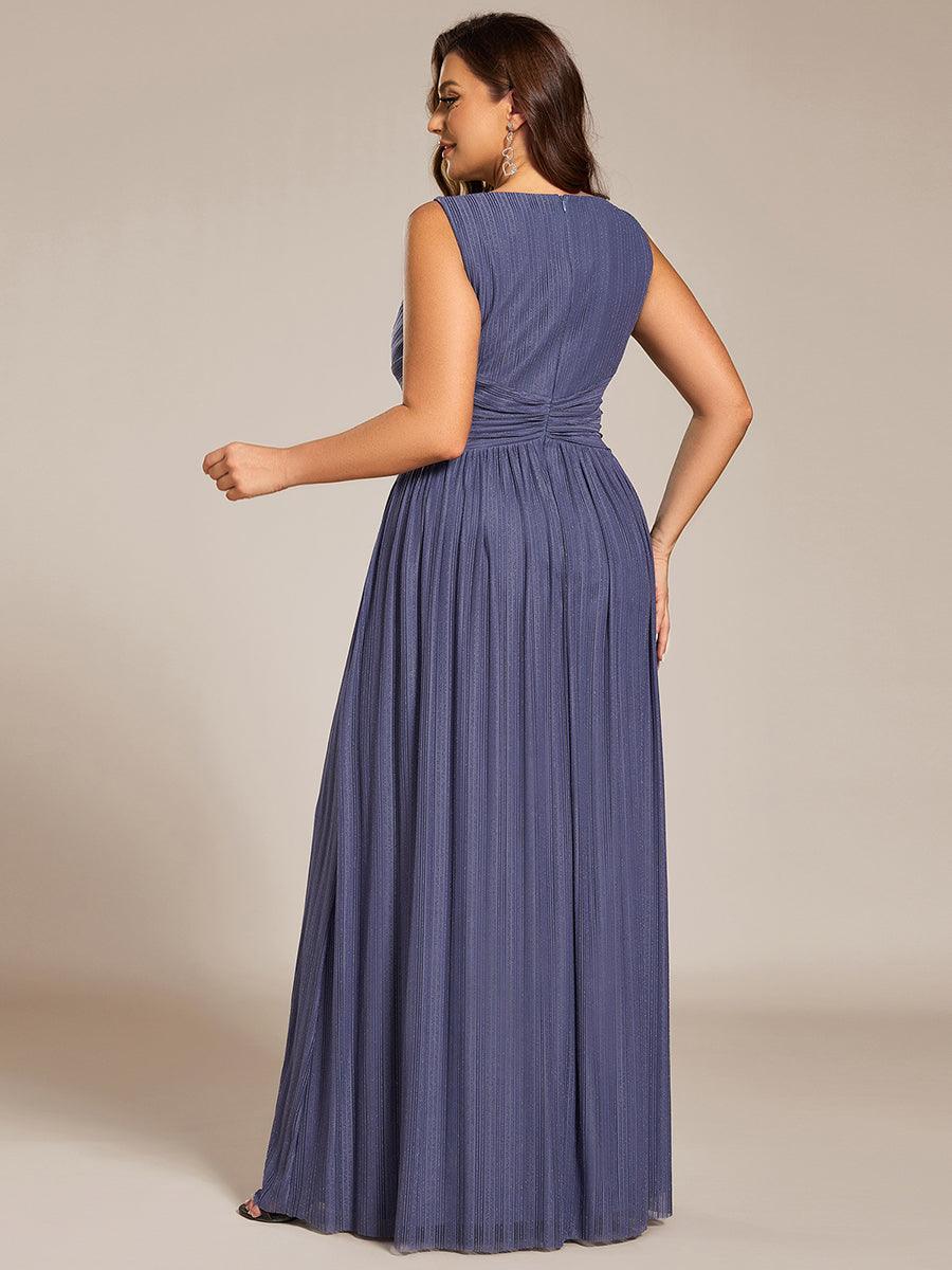 Robe de soirée trapèze sans manches à col en V de grande taille avec des paillettes subtiles #Couleur_Marine Fume