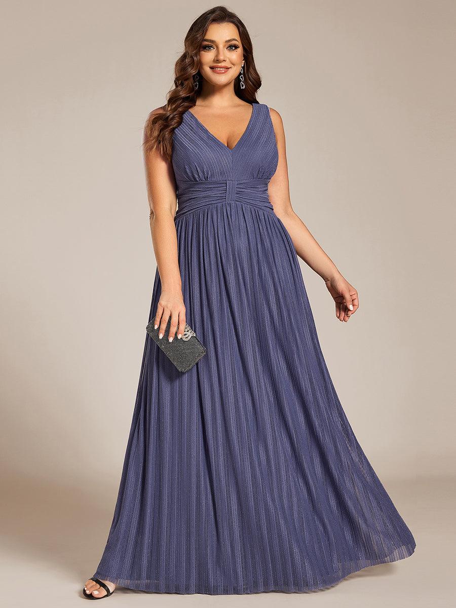 Robe de soirée trapèze sans manches à col en V de grande taille avec des paillettes subtiles #Couleur_Marine Fume
