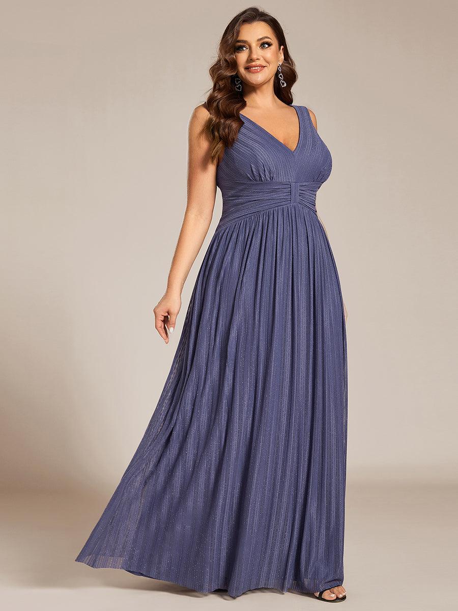 Robe de soirée trapèze sans manches à col en V de grande taille avec des paillettes subtiles #Couleur_Marine Fume