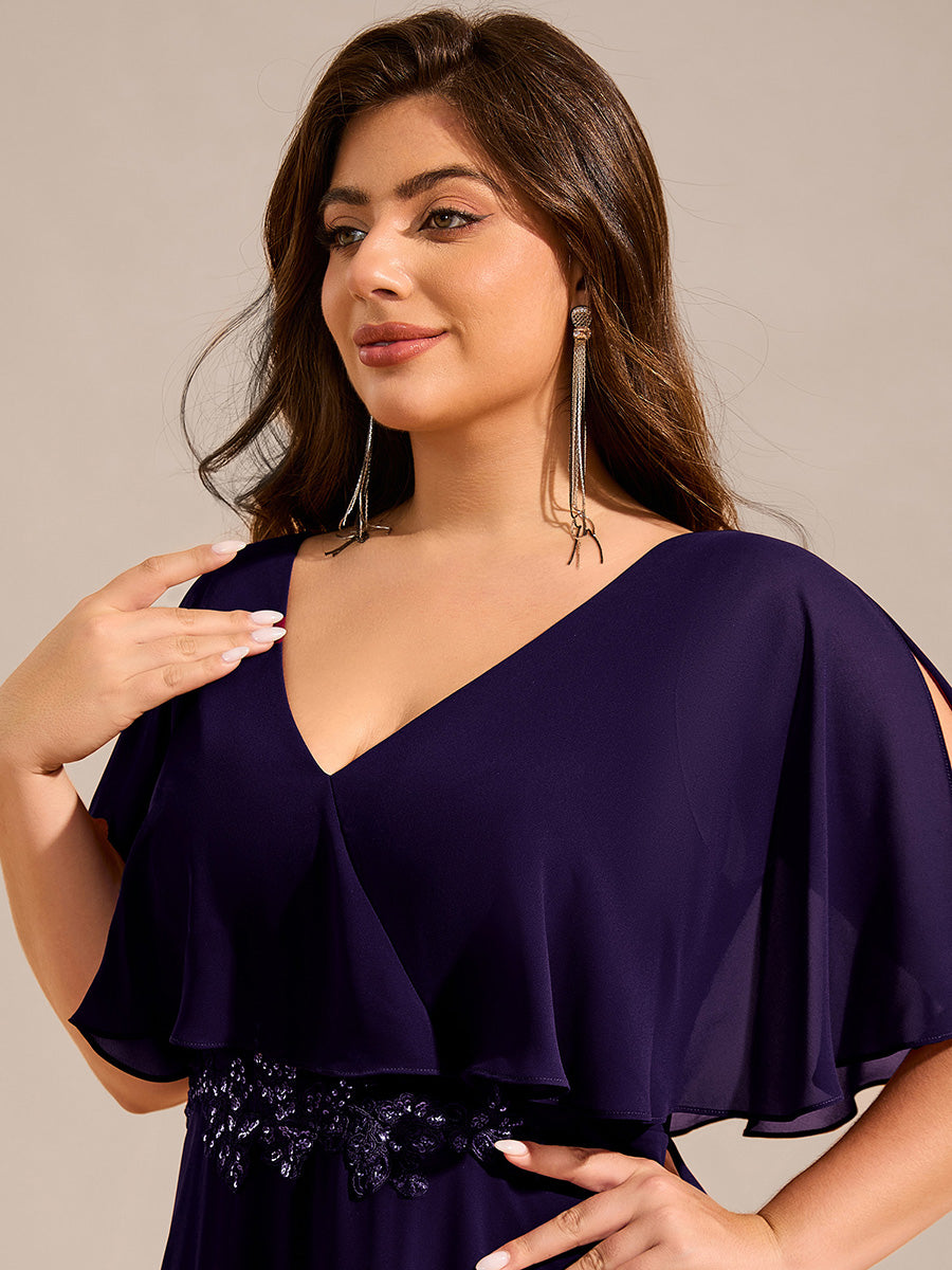 Robe longue de soirée en mousseline de soie grande taille #Couleur_Violet Fonce
