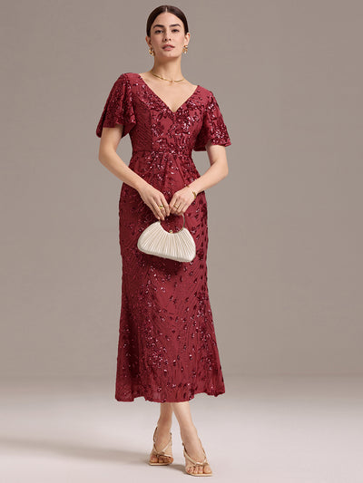 ever PALMER|Robe cérémonie femme mi-longue sirène formelle brodée à paillettes