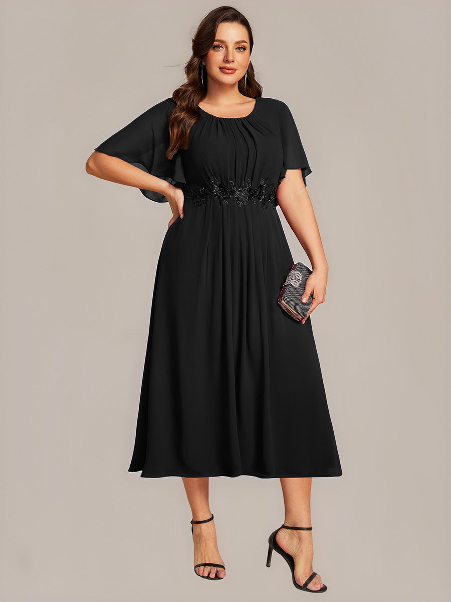 Robe de mariée trapèze à manches courtes avec appliqués plissés #Couleur_Noir