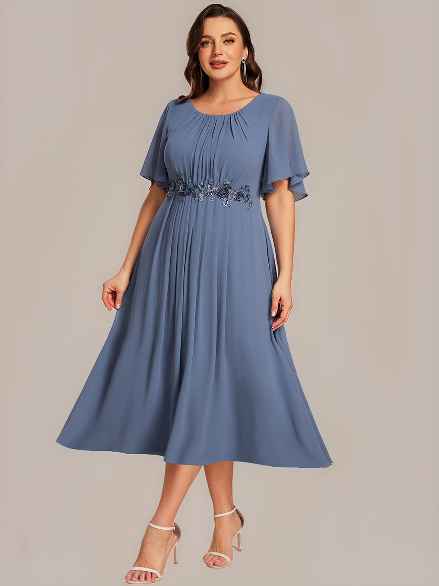 Robe de mariée trapèze à manches courtes avec appliqués plissés #Couleur_Rose