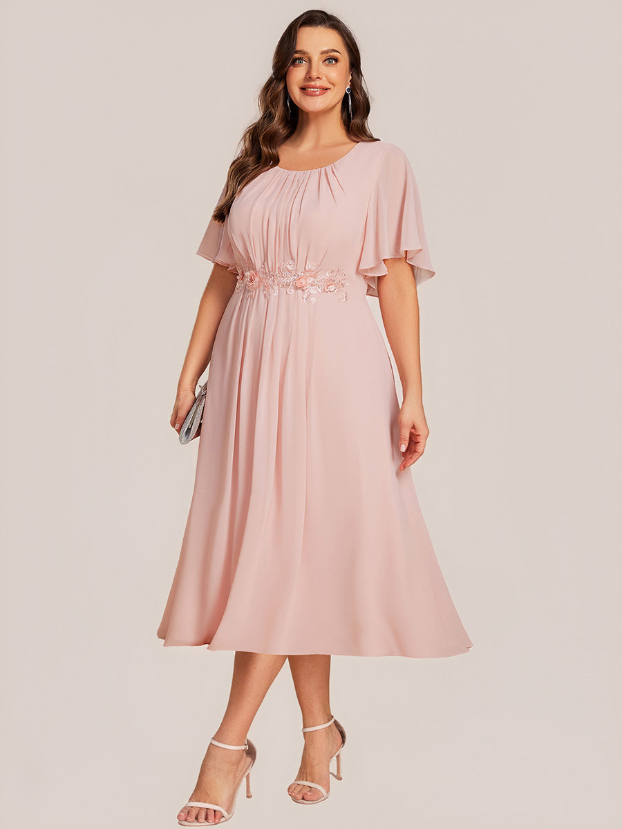 Robe de mariée trapèze à manches courtes avec appliqués plissés #Couleur_Rose