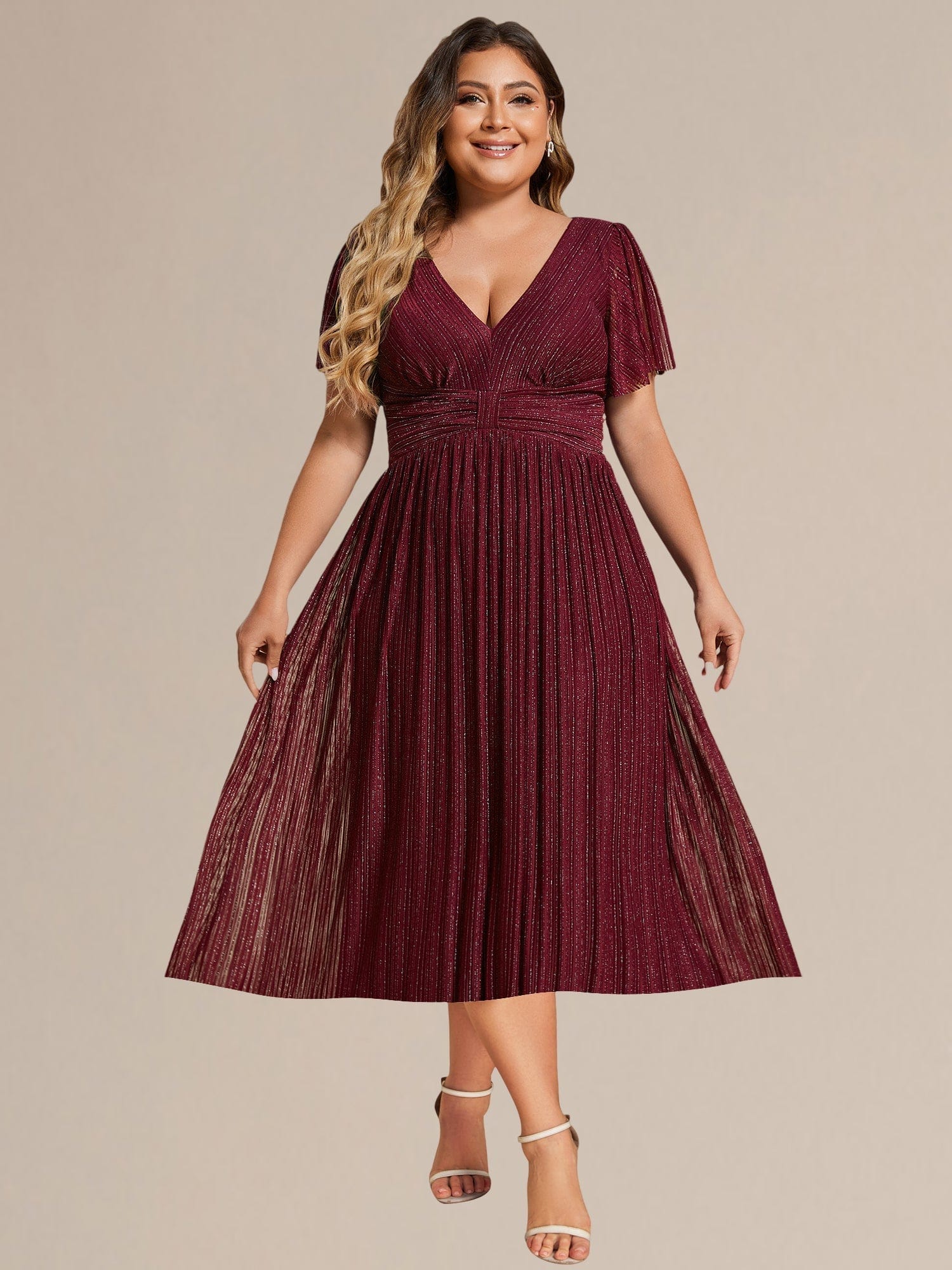 Robe de soirée mi-longue pailletée #Couleur_Bordeaux