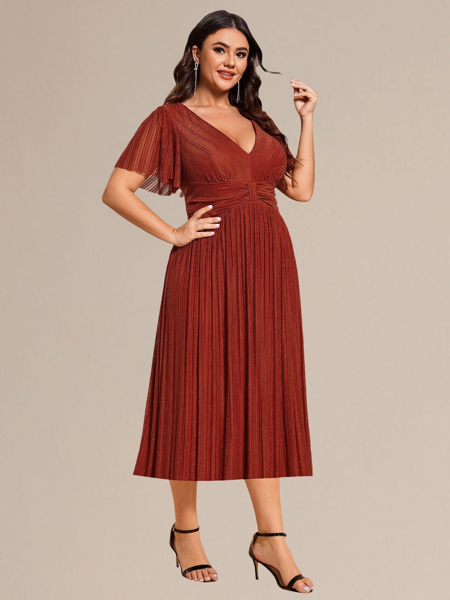 Robe de soirée mi-longue pailletée #Couleur_Burnt Orange