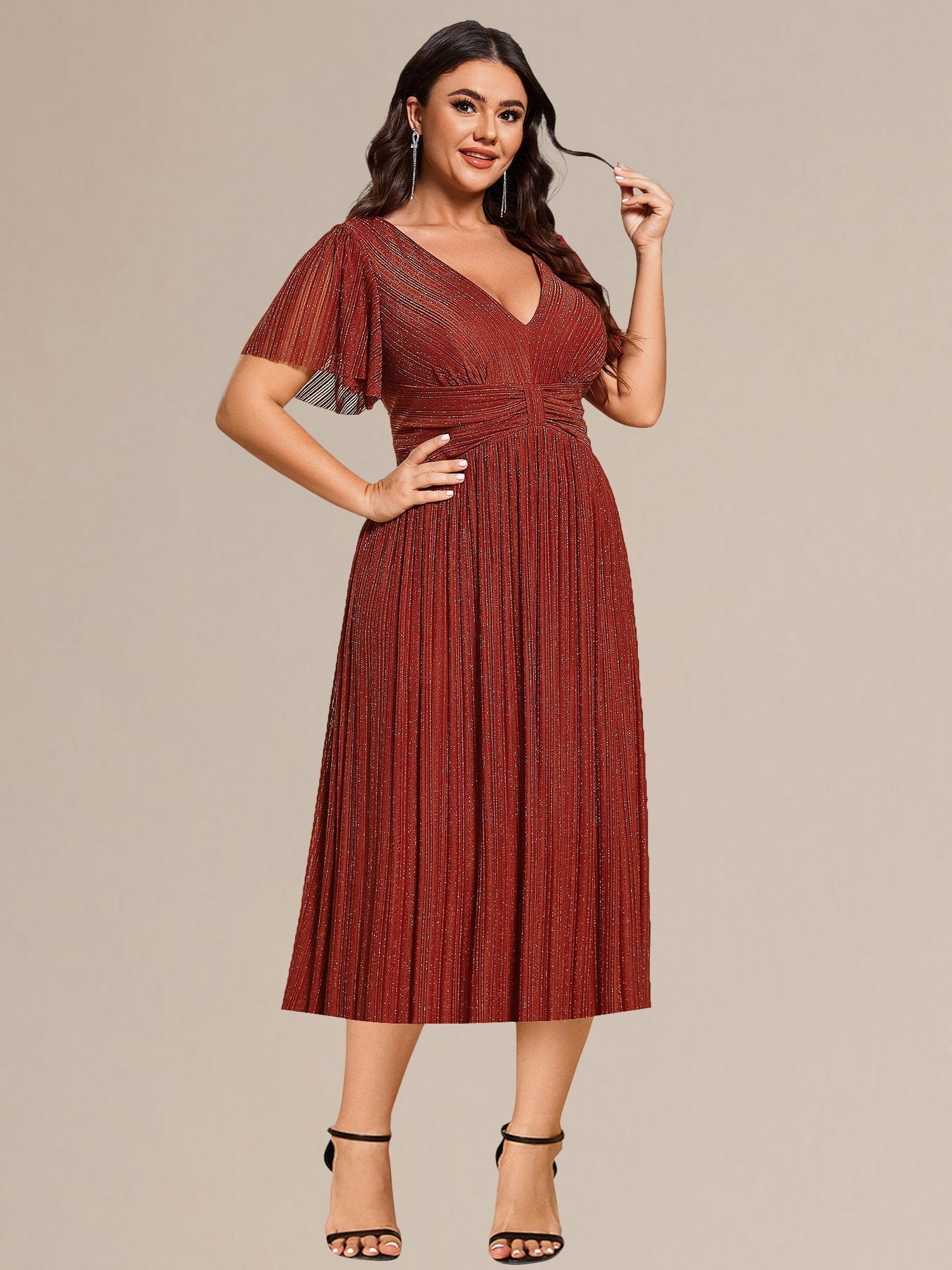 Robe de soirée mi-longue pailletée #Couleur_Burnt Orange