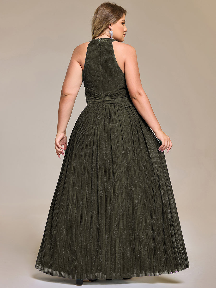 Robe de soirée formelle scintillante à col licou avec silhouette trapèze #Couleur_Vert Olive