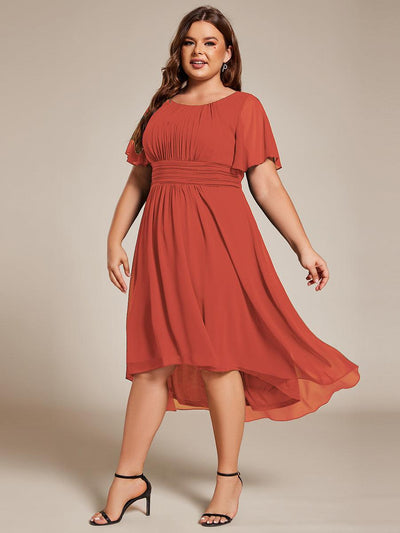 pretty EDEN|Robe de mariée grande taille avec col rond plissé et mousseline mi-longue