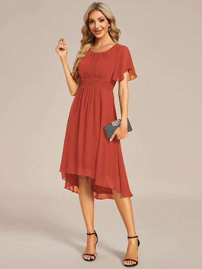 ever EDEN|Robe d'invité de mariage trapèze en mousseline fluide à encolure ronde et longueur au genou