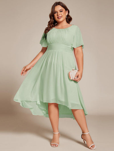 pretty EDEN|Robe de mariée grande taille avec col rond plissé et mousseline mi-longue