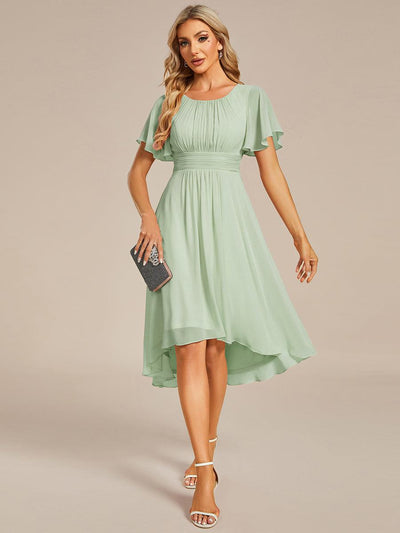ever EDEN|Robe d'invité de mariage trapèze en mousseline fluide à encolure ronde et longueur au genou