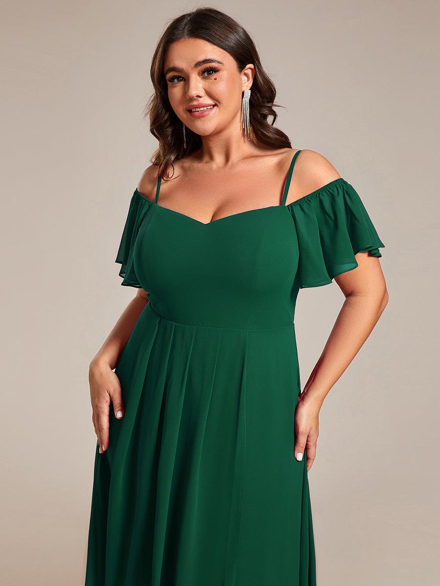 Robes d'invitées de mariage en mousseline, épaules dénudées, hautes et basses, manches courtes #Couleur_Vert Fonce