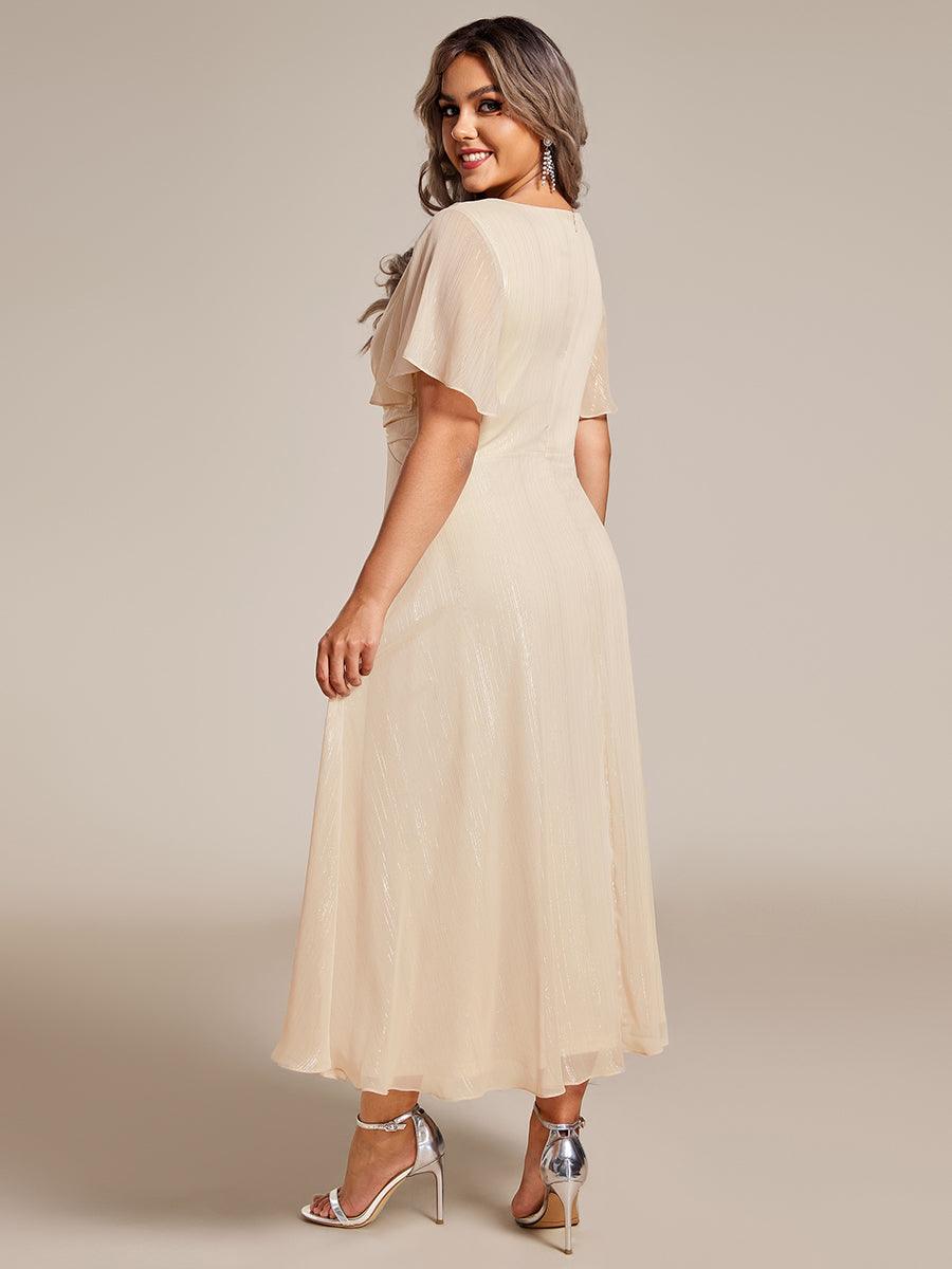 Robe d'invité de mariage mi-longue trapèze à manches courtes et paillettes de grande taille avec ourlet à volants #Couleur_Charbon