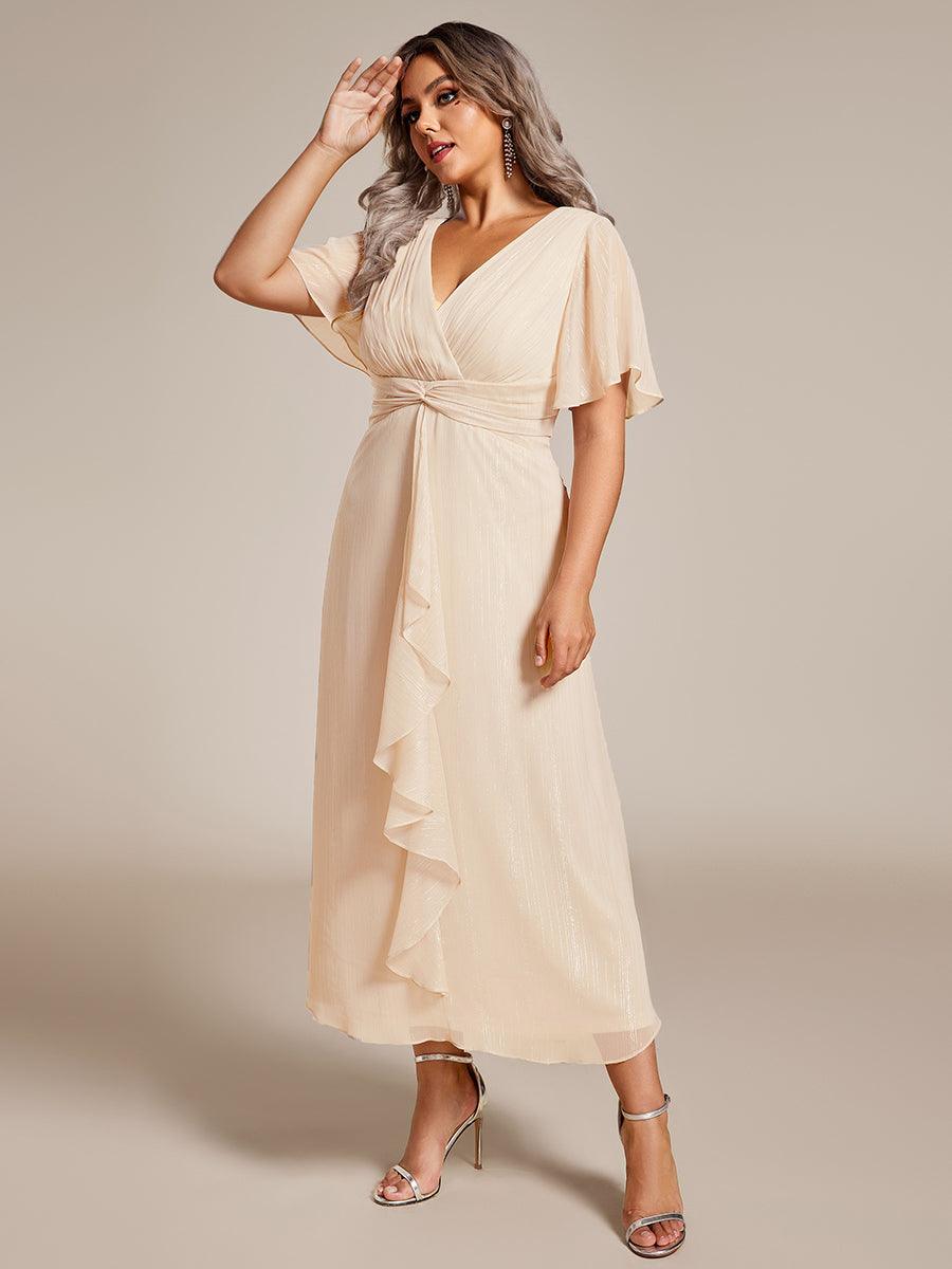 Robe d'invité de mariage mi-longue trapèze à manches courtes et paillettes de grande taille avec ourlet à volants #Couleur_Charbon