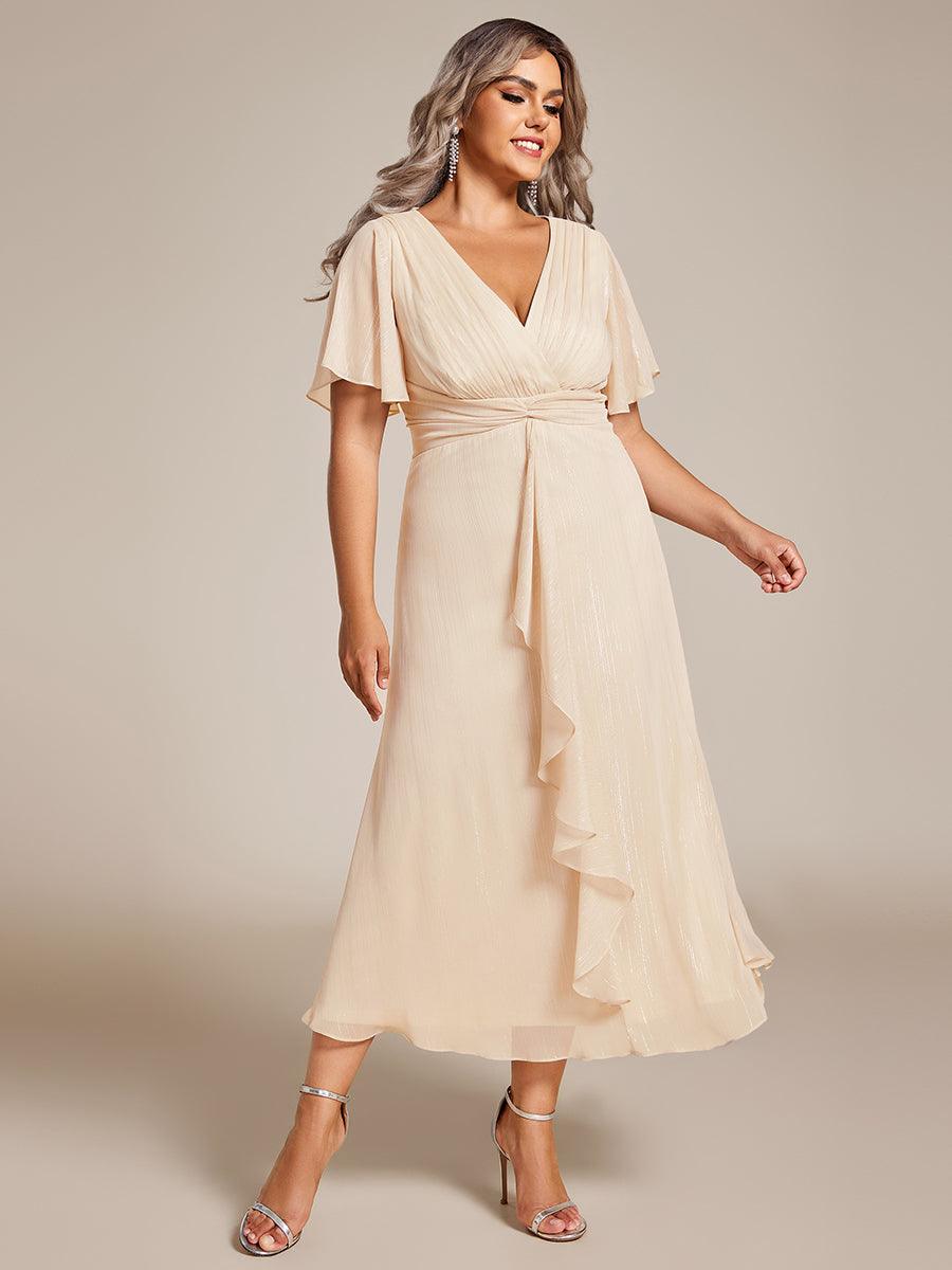 Robe d'invité de mariage mi-longue trapèze à manches courtes et paillettes de grande taille avec ourlet à volants #Couleur_Charbon