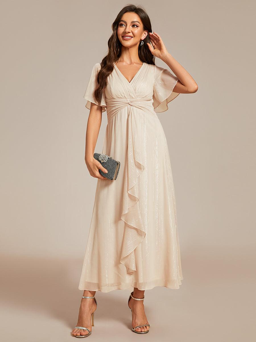Robe d'invité de mariage mi-longue trapèze à manches courtes et paillettes avec ourlet à volants #Couleur_Charbon