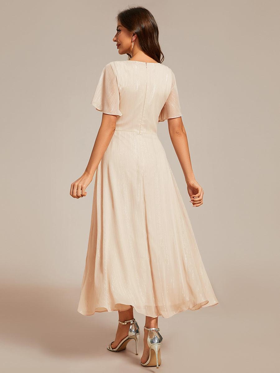 Robe d'invité de mariage mi-longue trapèze à manches courtes et paillettes avec ourlet à volants #Couleur_Charbon