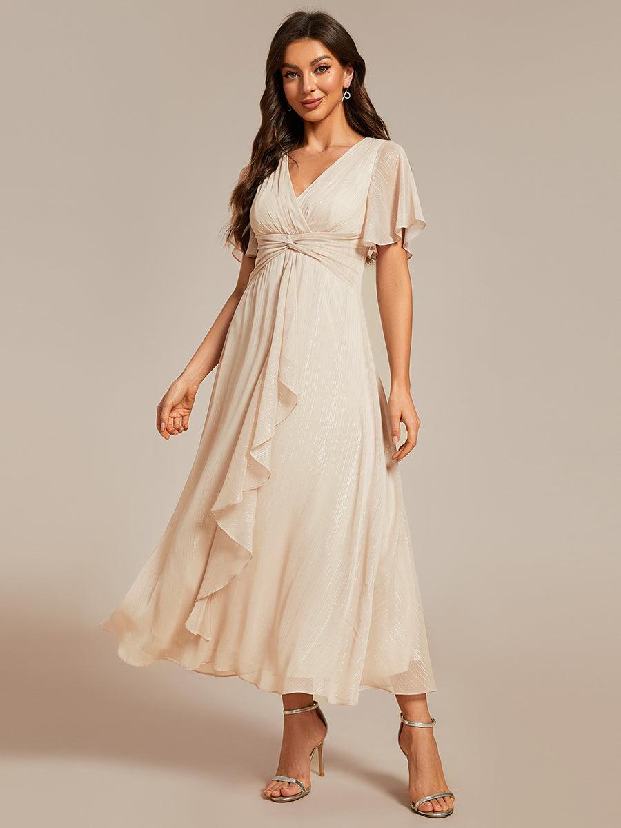 Robe d'invité de mariage mi-longue trapèze à manches courtes et paillettes avec ourlet à volants #Couleur_Charbon