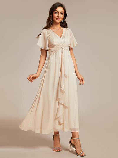 ever OPAHL|Robe d'invité de mariage mi-longue trapèze à manches courtes et paillettes avec ourlet à volants
