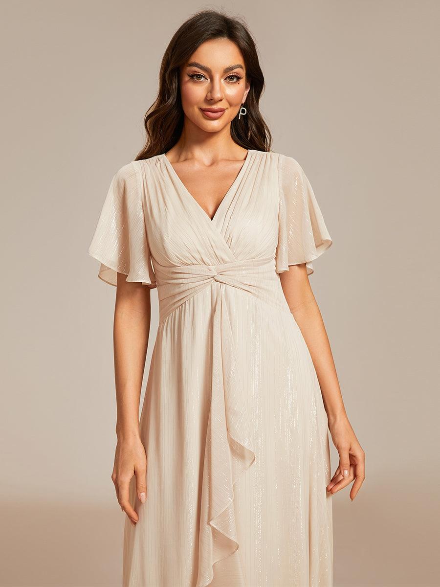 Robe d'invité de mariage mi-longue trapèze à manches courtes et paillettes avec ourlet à volants #Couleur_Charbon