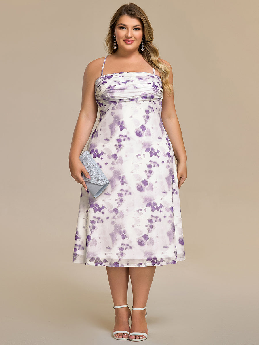 Robe d'invité de mariage trapèze en mousseline fluide à encolure ronde et longueur au genou #Couleur_Imprimé lilas clair