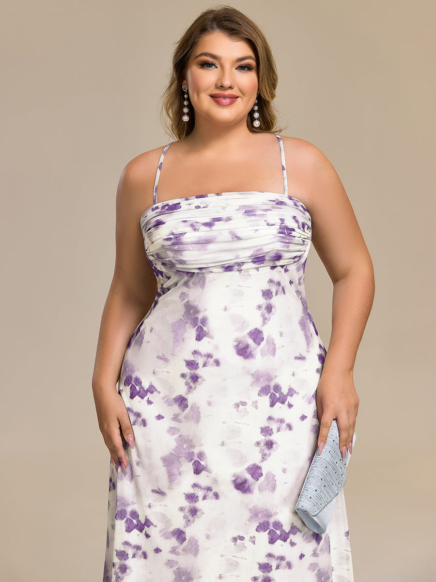 Robe d'invité de mariage trapèze en mousseline fluide à encolure ronde et longueur au genou #Couleur_Imprimé lilas clair