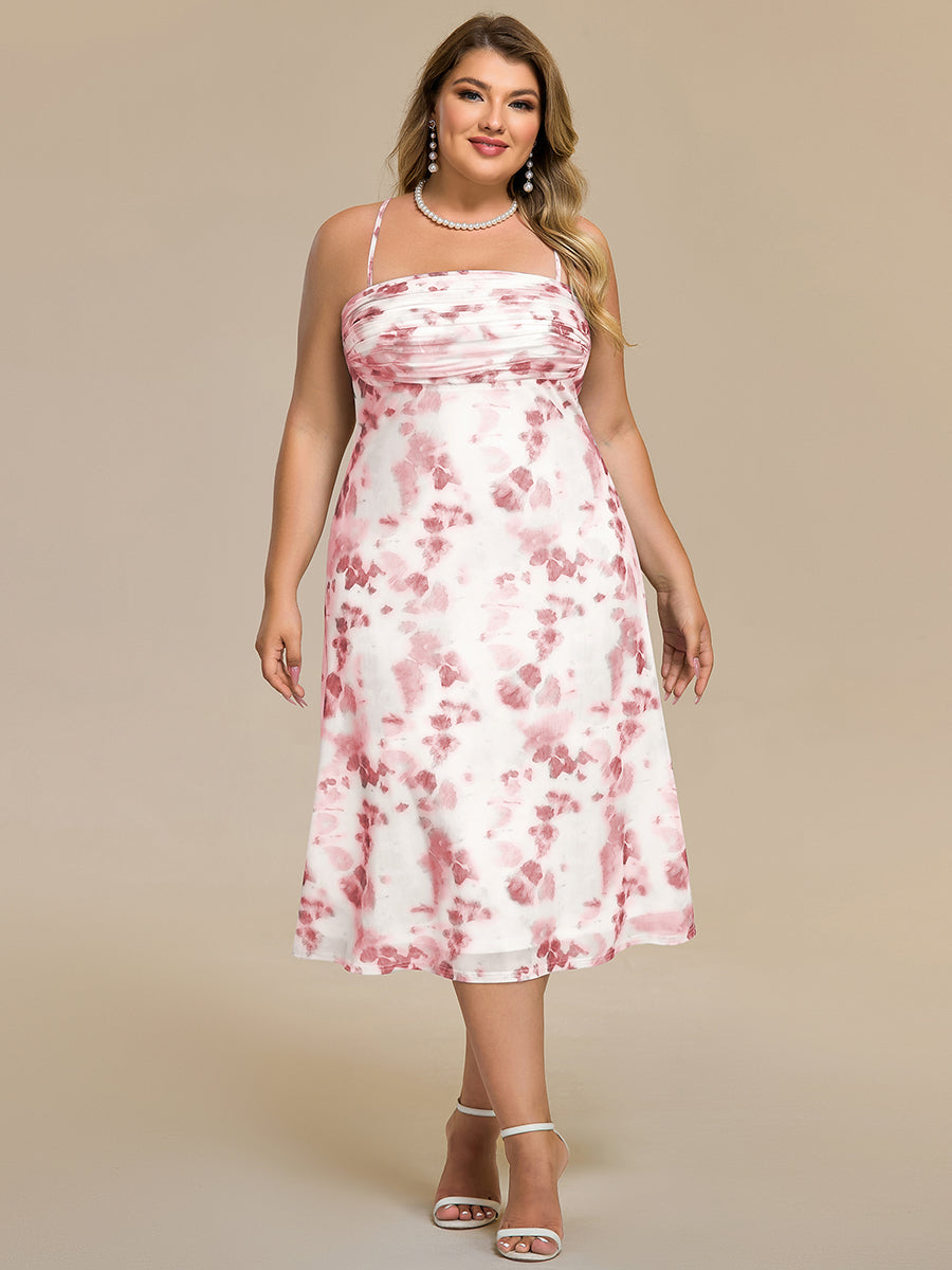 Robe d'invité de mariage trapèze en mousseline fluide à encolure ronde et longueur au genou #Couleur_Imprimé rouge brique