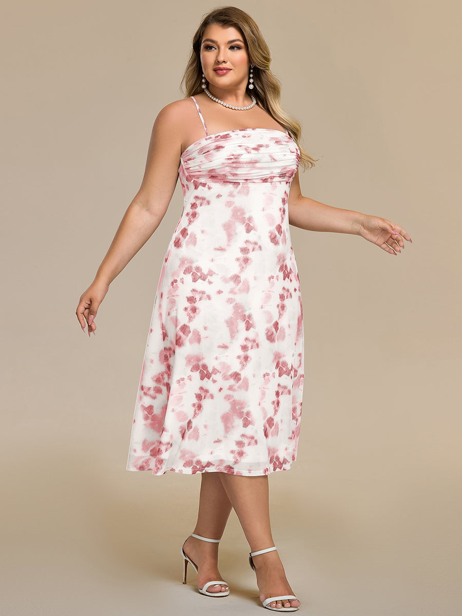 Robe d'invité de mariage trapèze en mousseline fluide à encolure ronde et longueur au genou #Couleur_Imprimé rouge brique