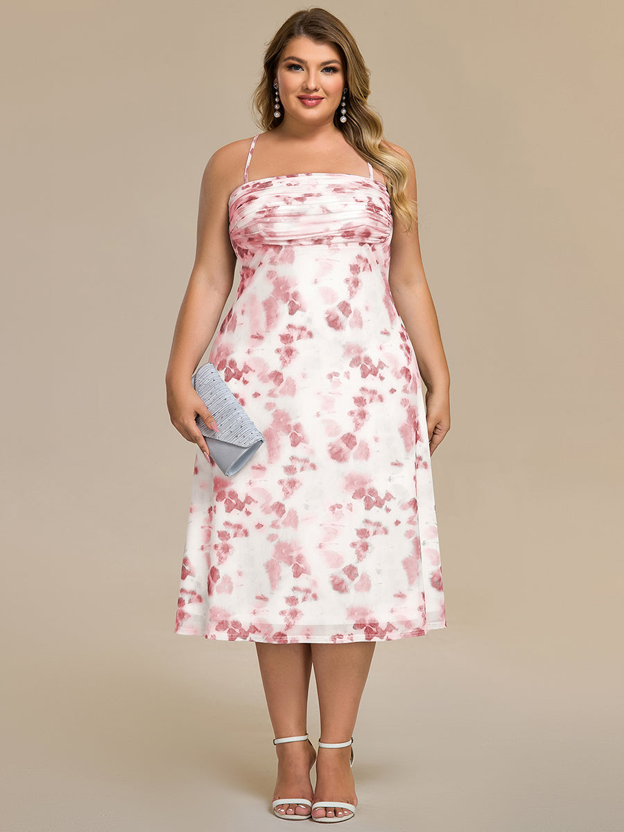 Robe d'invité de mariage trapèze en mousseline fluide à encolure ronde et longueur au genou #Couleur_Imprimé rouge brique