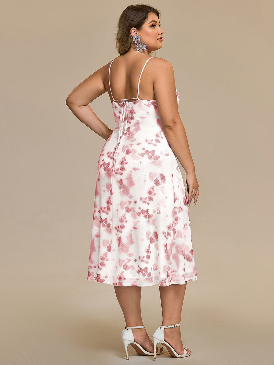 Robe d'invité de mariage trapèze en mousseline fluide à encolure ronde et longueur au genou #Couleur_Imprimé rouge brique