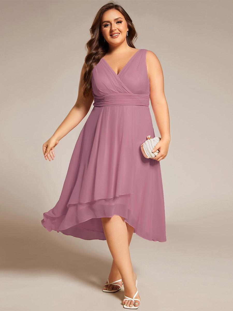 Robe d'invité de mariage élégante en mousseline de soie plissée sans manches à col en V #Couleur_Orchidee
