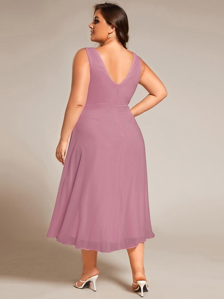 Robe d'invité de mariage élégante en mousseline de soie plissée sans manches à col en V #Couleur_Orchidee