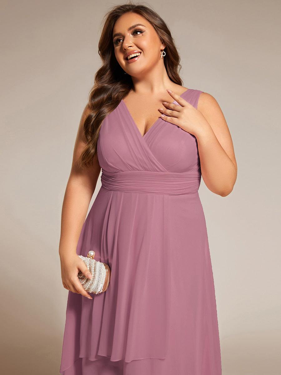 Robe d'invité de mariage élégante en mousseline de soie plissée sans manches à col en V #Couleur_Orchidee