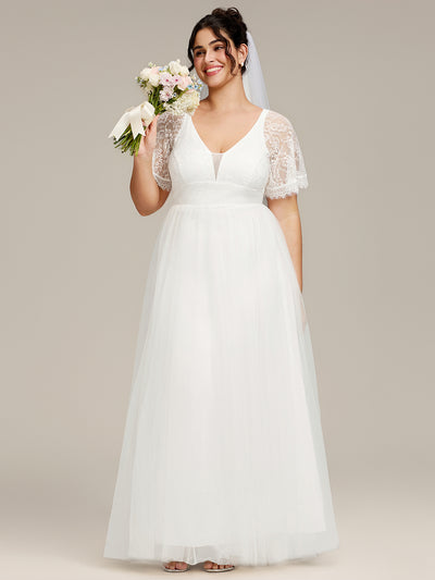LUSARA'S BRIDE|Robe de mariée en tulle avec col en V et manches plissées