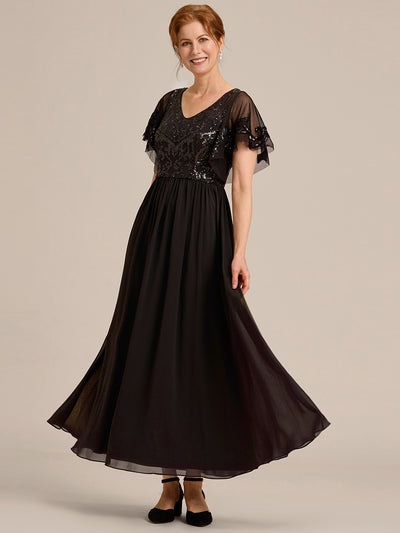 ever HAZEL|Robe Mère de la Mariée en mousseline à manches courtes et encolure en V