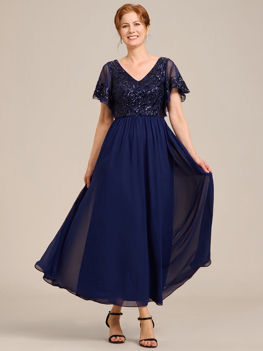 ever HAZEL|Robe Mère de la Mariée en mousseline à manches courtes et encolure en V
