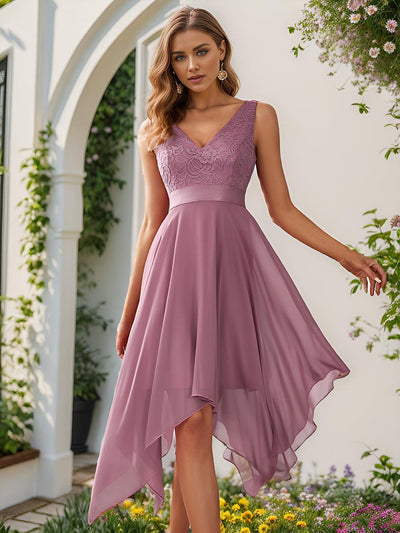 ever COSTA|Robe demoiselle d'honneur irrégulière dentelle mousseline Col en V pour femme