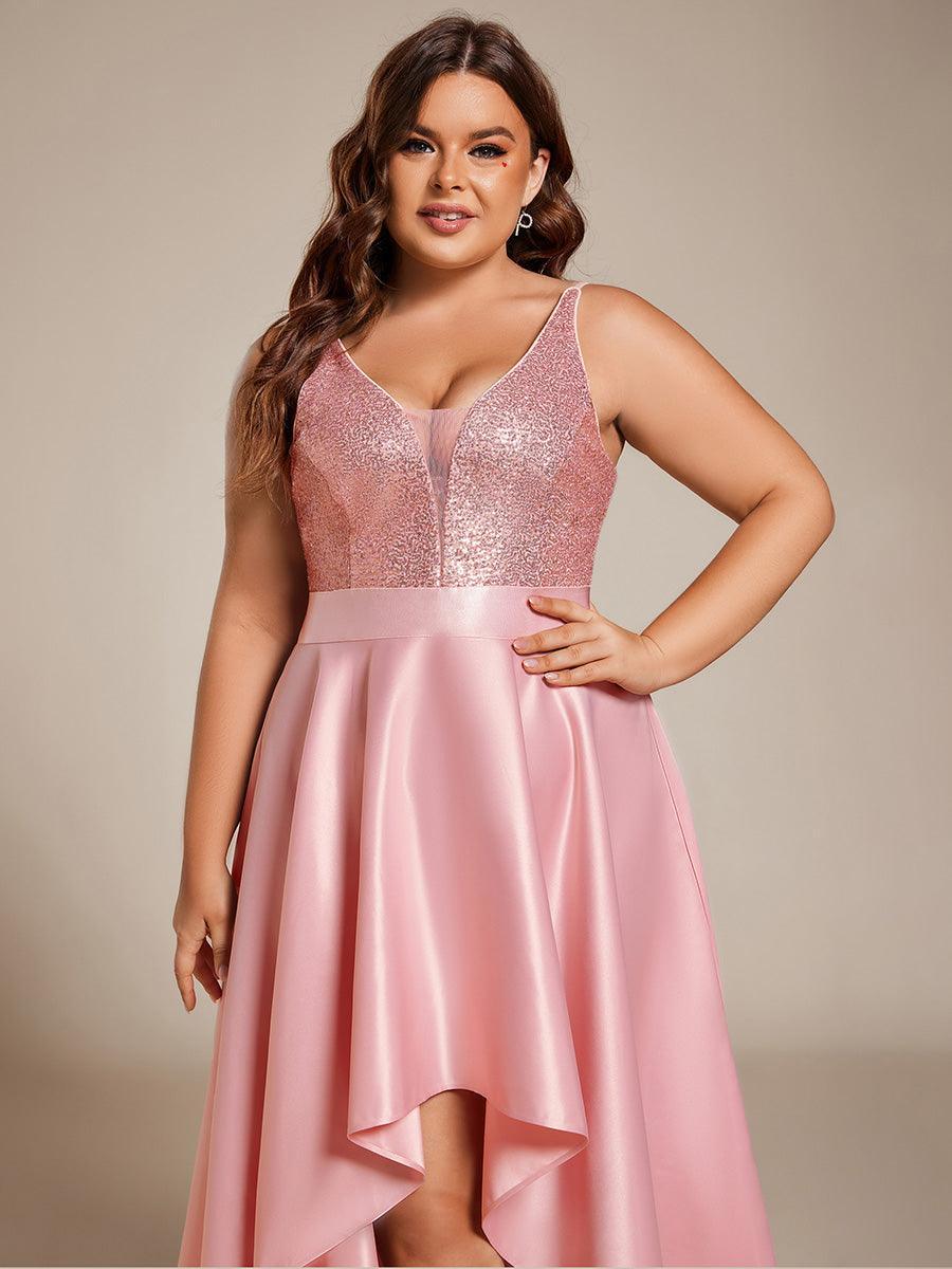 Robe de Bal Scintillante Sexy avec Dos Nu et Ourlet Irrégulier #Couleur_Rose